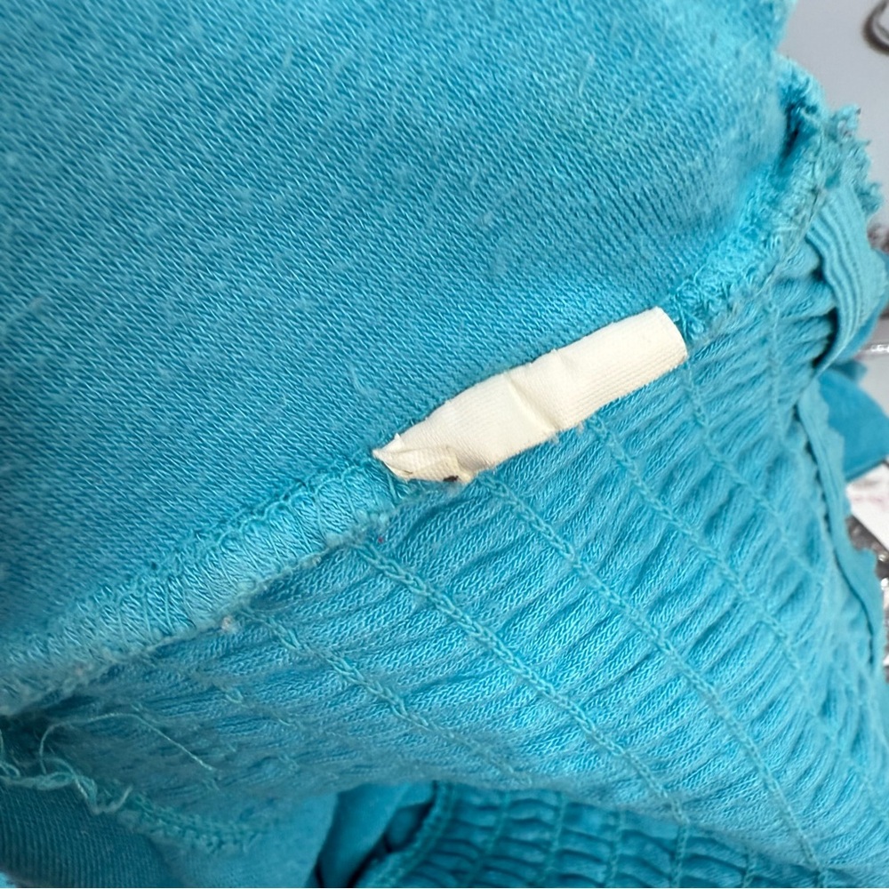 Dress terry cloth ruffle hem tie up back Smocked Waist Turquoise Tube Skirt - Picture 8 of 10